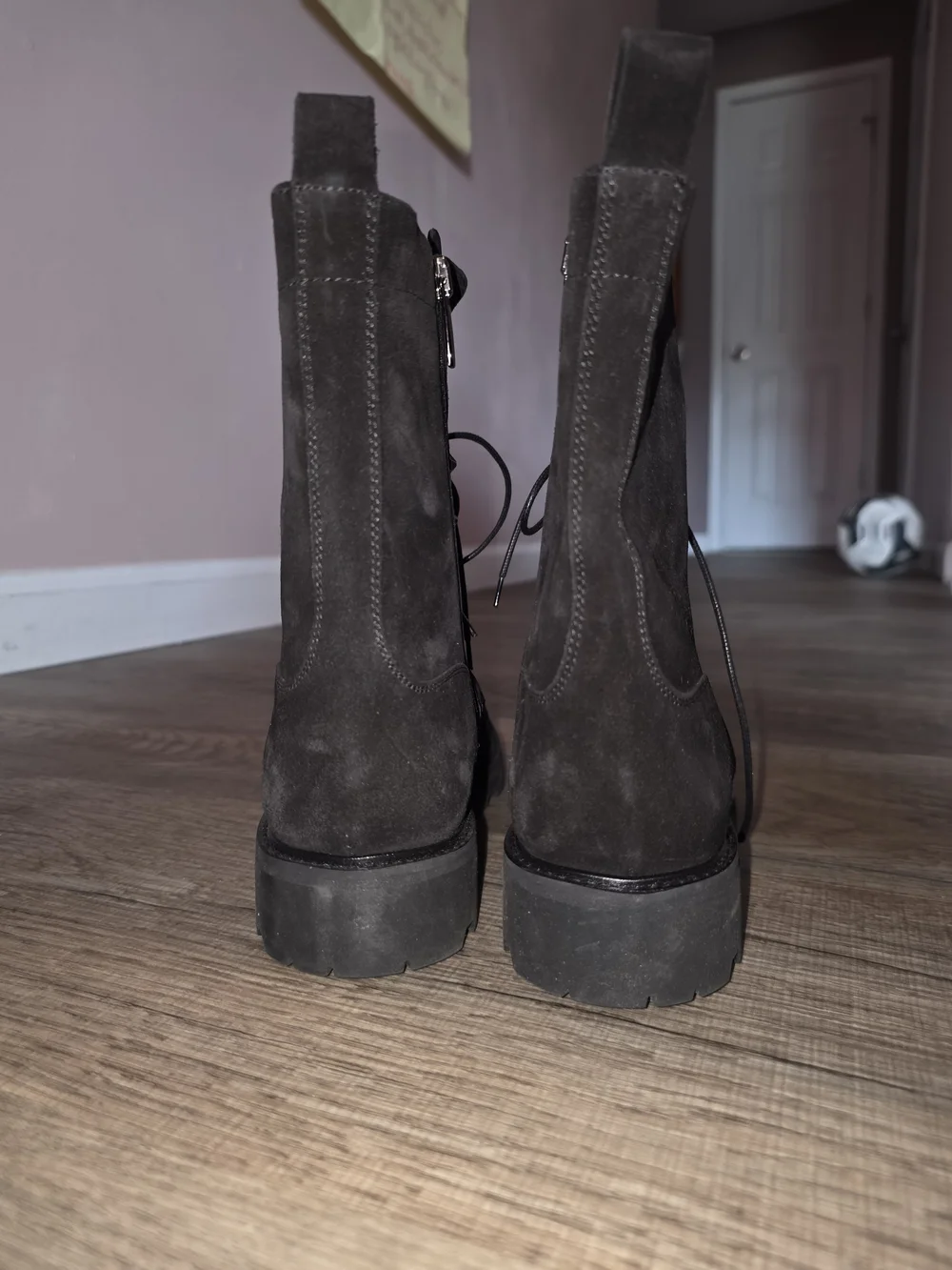 La CANADIENNE Black Suede Studded Lace-Up Mid-Calf Boots
